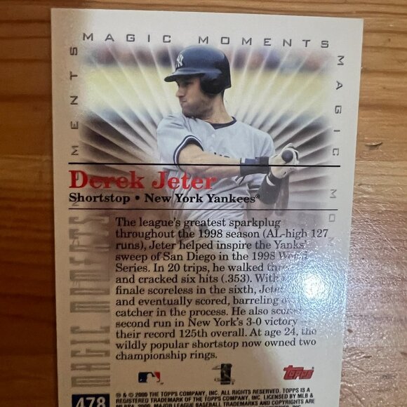 2000 Topps Baseball Magic Moments Derek Jeter New York Yankees - Picture 2 of 2